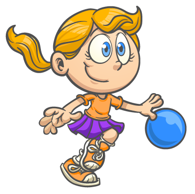 Girl bouncing ball graphic for a mobile gym franchise