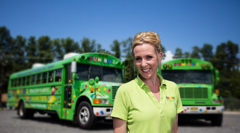 Preschool franchise FUN BUS' green bus