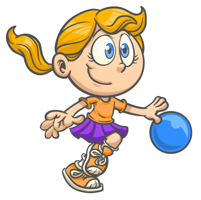 Cartoon girl playing at a children's fitness franchise