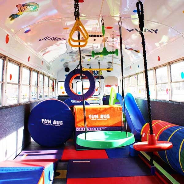 equipment on mobile birthday party bus North Tarrant County